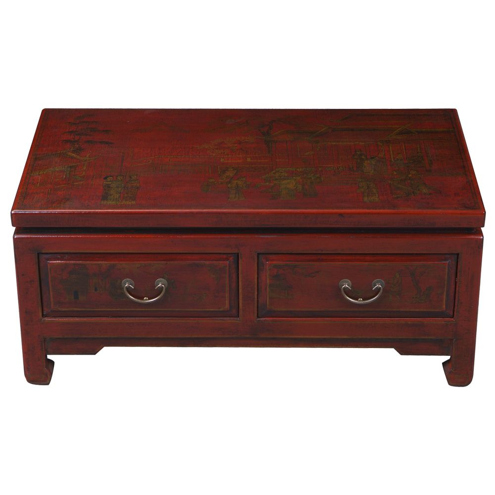red leather hand-painted oriental coffee table red leather hand-painted oriental coffee table